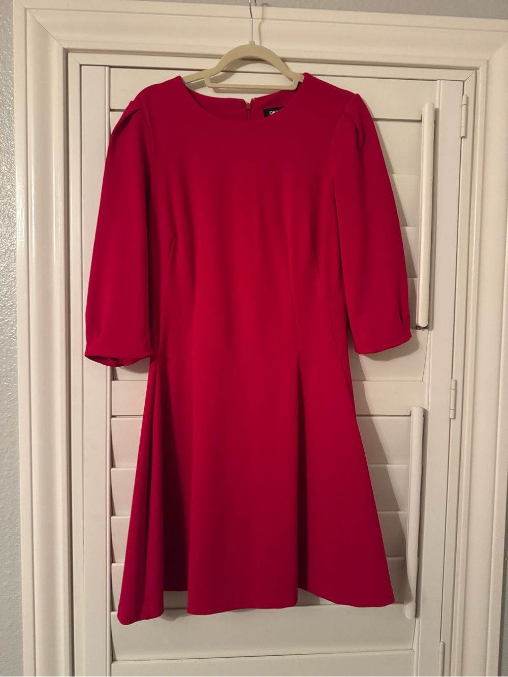 DKNY Red A-Line Dress with Three-Quarter Sleeves
